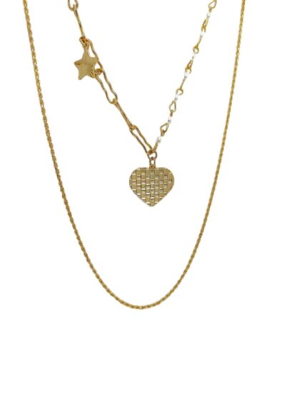 Collar de mujer Chapa de oro 18K Corazón Doble Zvezda