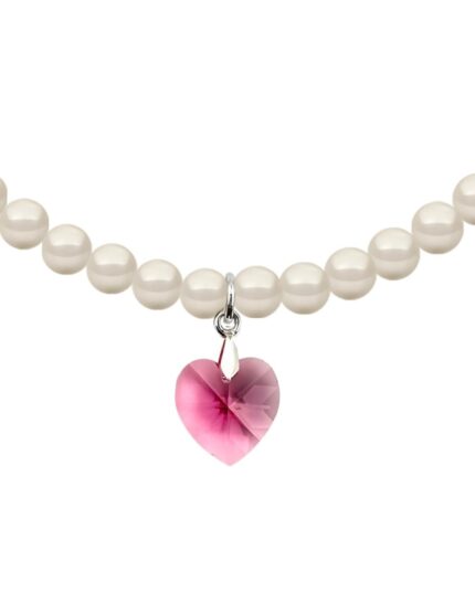 Collar de Mujer con dije de Corazón Perlas de Cristal Plata .925 Zvezda