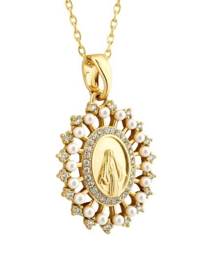 Collar de Mujer Chapa de oro 18K Virgen Milagrosa con Circonia