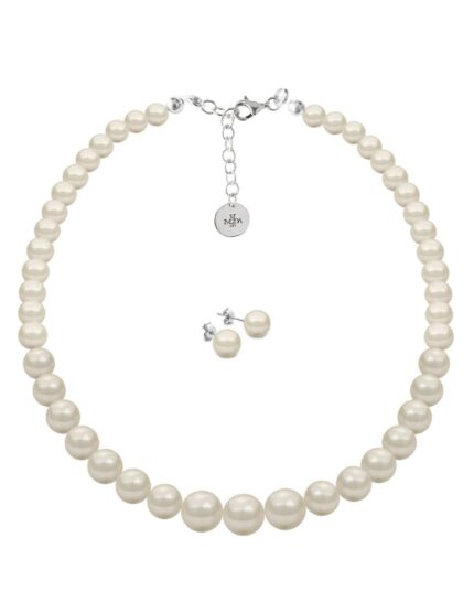 Collar y Aretes de Mujer Perlas de Cristal Crecientes Plata .925 Zvezda